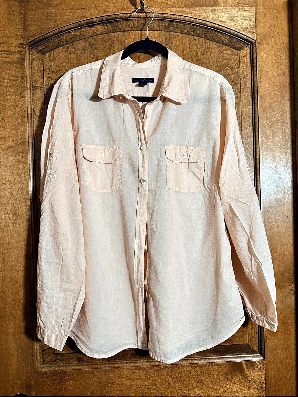 Gap Two-Pocket Long-Sleeve Button Up Shirt Peach XL